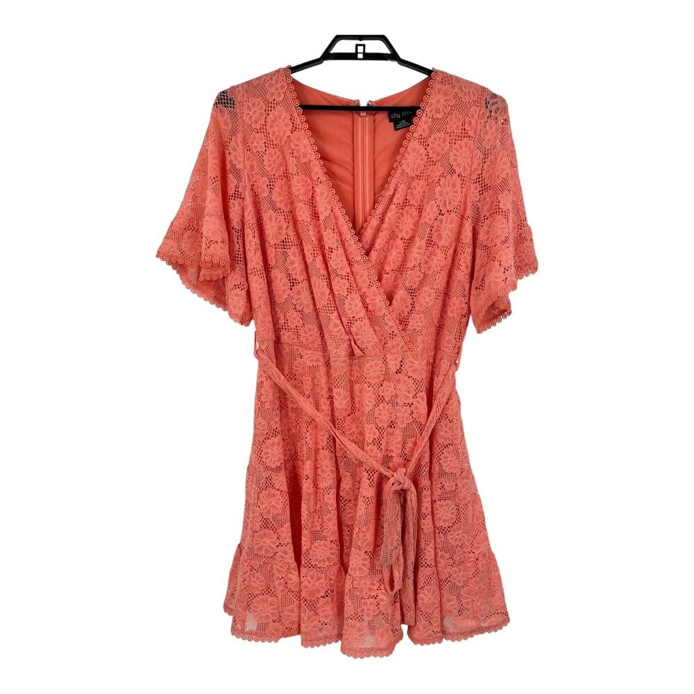 City Chic dress Garden Kiss lace v neck peach size L/20 - Picture 2 of 8